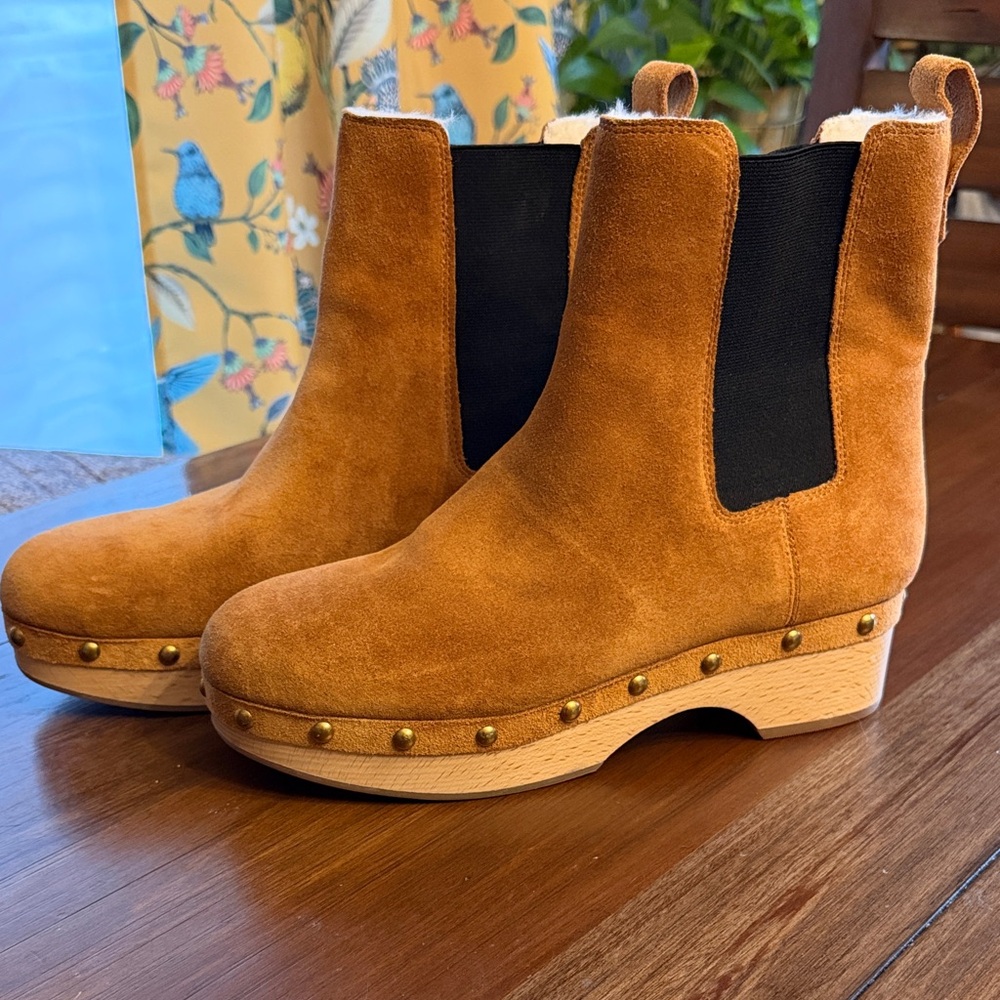 J Crew Women’s Suede Chelsea Clog Boots in Cognac